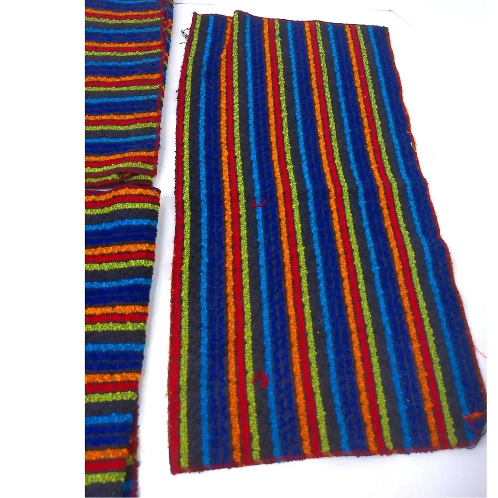 Vintage Blue Multi Striped Hand Towel Kitchen Set Of 3 New Deadstock